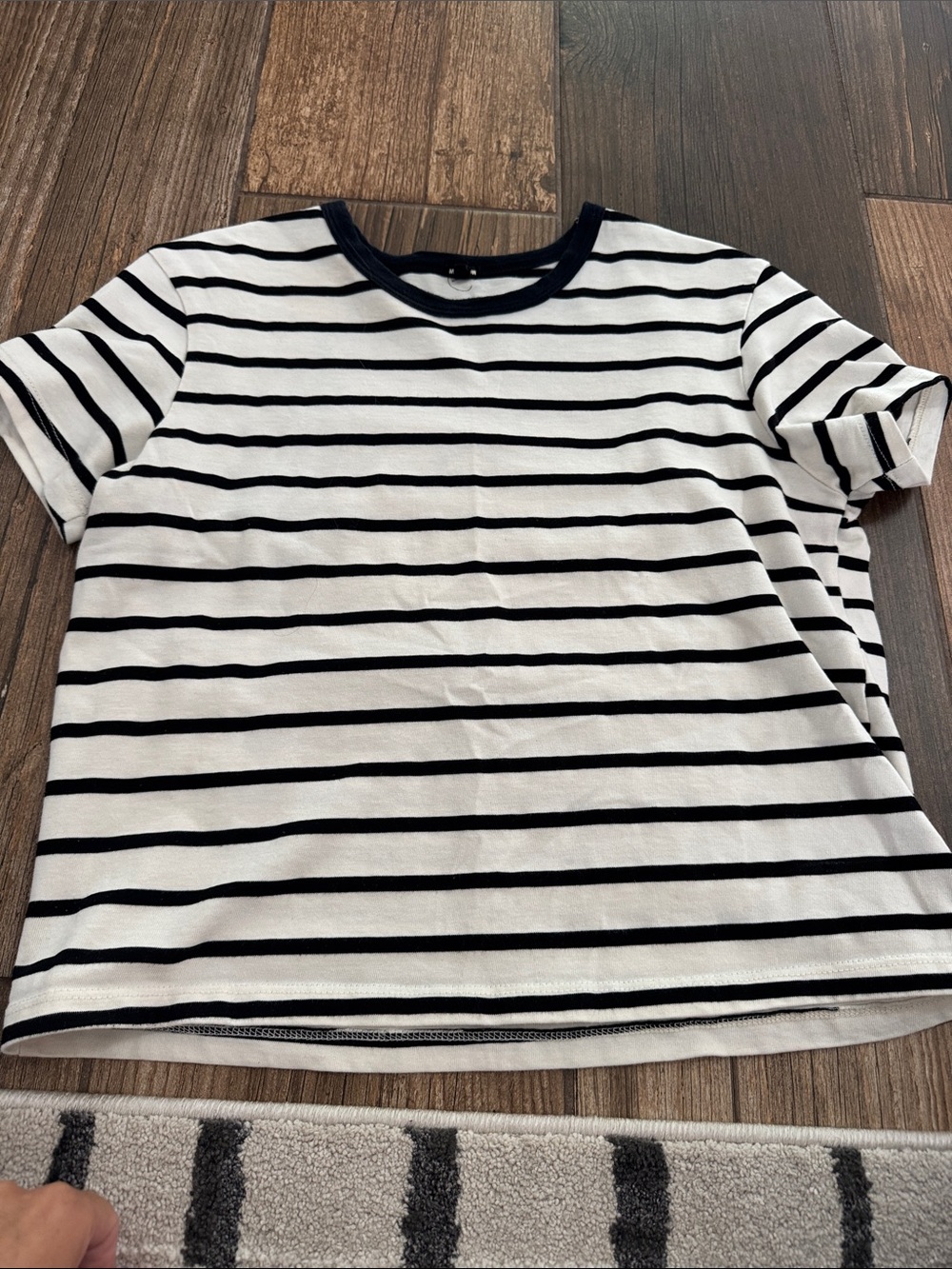 Monrow Black and White Striped Crewneck Tee